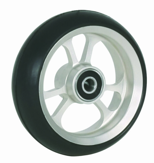 4" (100mm x 34mm) Omobic Lotus Alucore Silver Castor, Black Rubber Tyre