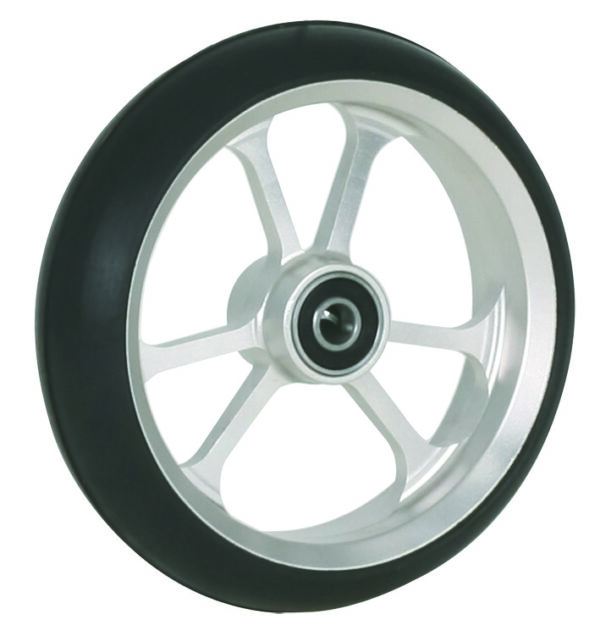 5" (125mm x 34mm) Omobic Lotus Alucore Silver Castor, Black Rubber Tyre
