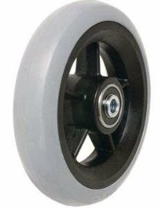 125mm x 27mm (5") Castor Wheel with Black Plastic Hub, Grey Rubber Tyre